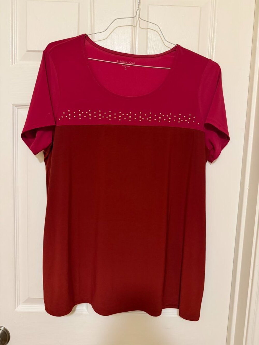 Coldwater Creek Red color block T-shirt with gold embellishments - size XL